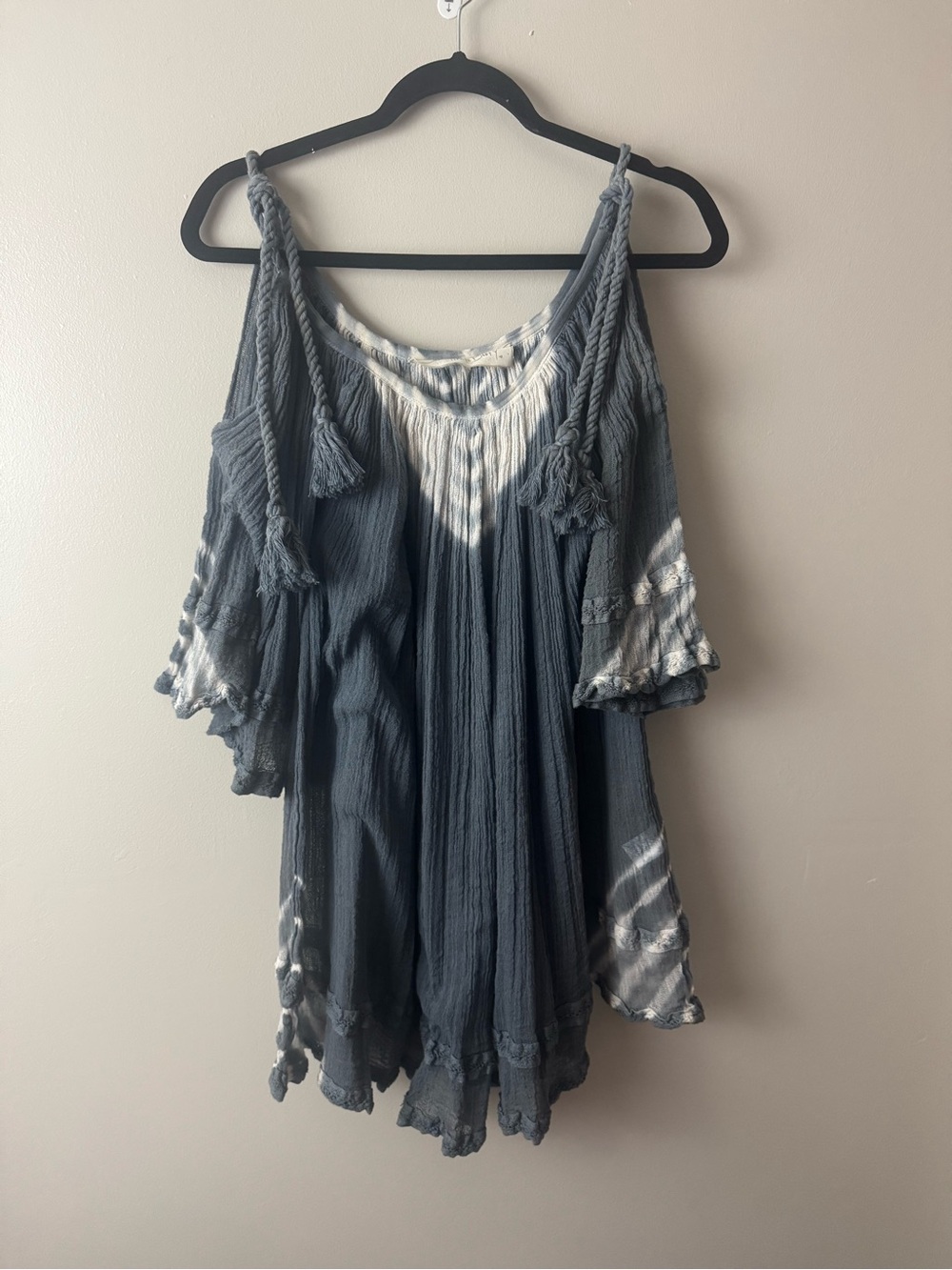 Jen's Pirate Booty Slate Tie-Dye Cold-Shoulder Tunic Medium Boho Folk